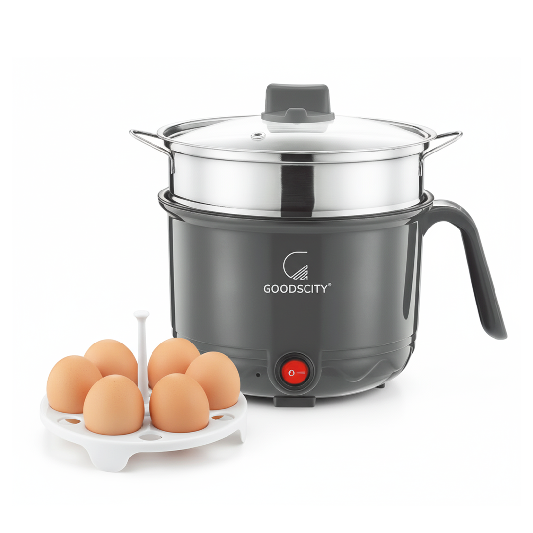 GOODSCITY Multifunctional 3-in-1 Electric Kettle 1.1L | Stainless Steel Pot with Steamer & Egg Tray | Compact Multi Cook, Steam & Boil Veggies, Tea, Coffee, Water, Baby food | 600W | 1 Year Warranty | GC201