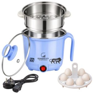 GOODSCITY Multifunctional 3-in-1 Electric Kettle 1.5L | Stainless Steel Pot with Steamer & Egg Tray | Compact Multi Cook, Steam & Boil Veggies, Tea, Coffee, Water, Baby food | 600W | 1 Year Warranty | GC201