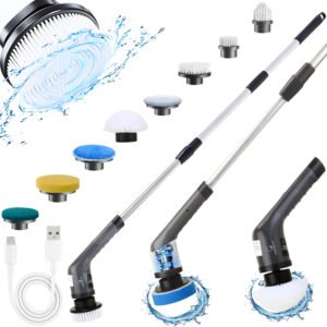 Goodscity 9 in 1 Electric Spin Scrubber Mop Brush| Multi Purpose Cleaning for Home| Clean Glass,Floor,Tiles,Bathroom| Replaceable Brush Heads| Rechargeable|2 Speed |Dark Grey|1 Yr Warranty| GC221