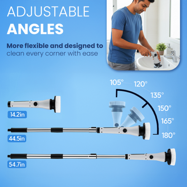 Goodscity Electric Ultra Flexi Spin Scrubber, Cordless Cleaning Brush for Home, Kitchen, Bathroom,Window, Tiles, Car| 4 Angles| Adjustable SS Handle |Type-C Charging | Grey|GC-231 - Image 3