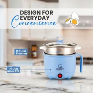 GOODSCITY Multifunctional 3-in-1 Electric Kettle 1.5L | Stainless Steel Pot with Steamer & Egg Tray | Compact Multi Cook, Steam & Boil Veggies, Tea, Coffee, Water, Baby food | 600W | 1 Year Warranty | GC201