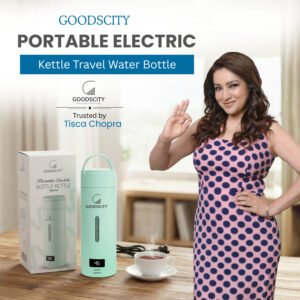 Goodscity Portable Electric Kettle Travel Electric Water Bottle For Boiling Hot Water Milk With Cool Touch Exterior, Auto Shut Off, 300W fast Heating, Leakproof, 1 Touch Screen, 500 Ml, 1 Year warranty, Green GC211